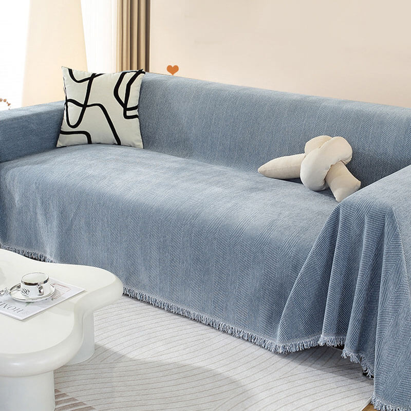 Sofa Cover Chenille Throw with Fringe Trim