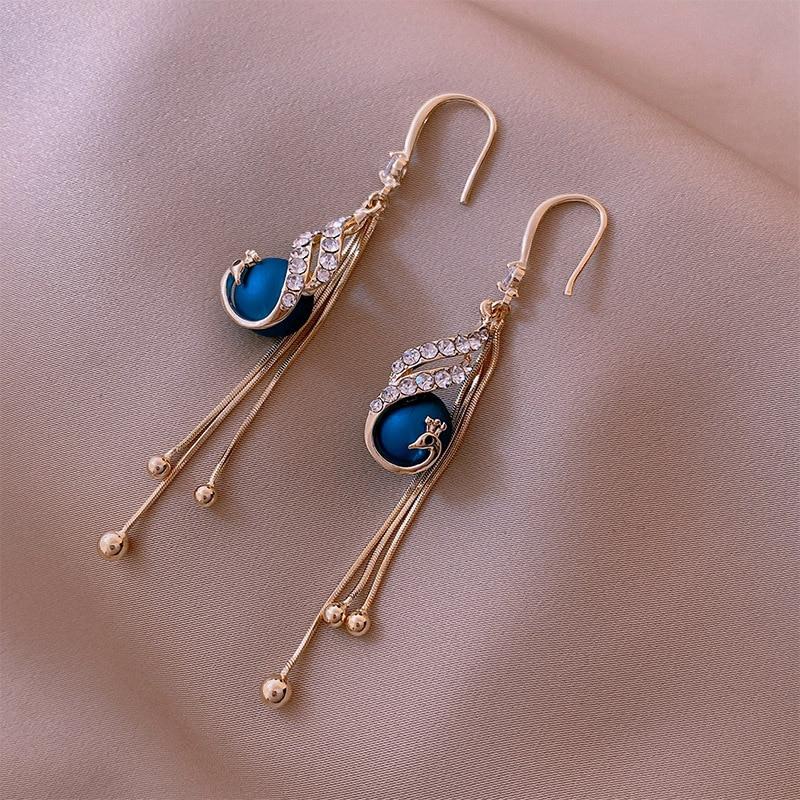 Golden Peacock Drop Earrings