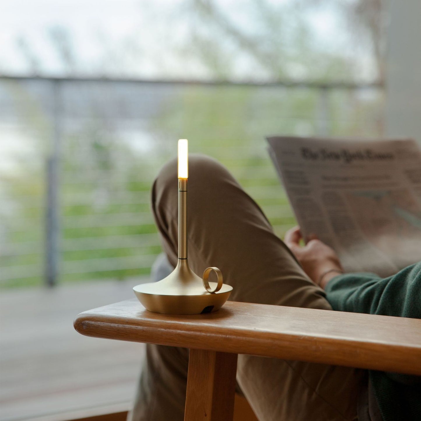 Table Lamp Brass Finish LED Rechargeable Light