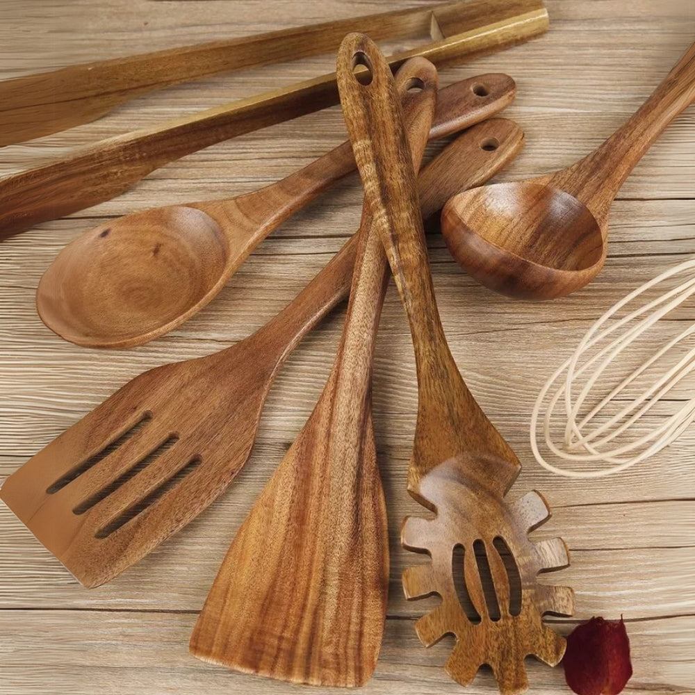 Wooden Cooking Utensils Set Teak Non Stick