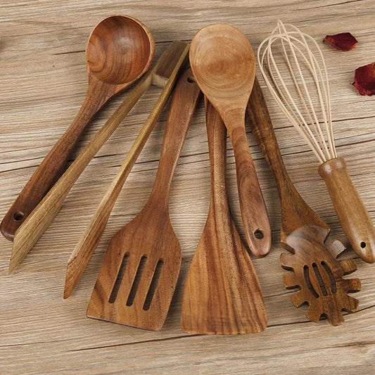 Wooden Cooking Utensils Set Teak Non Stick