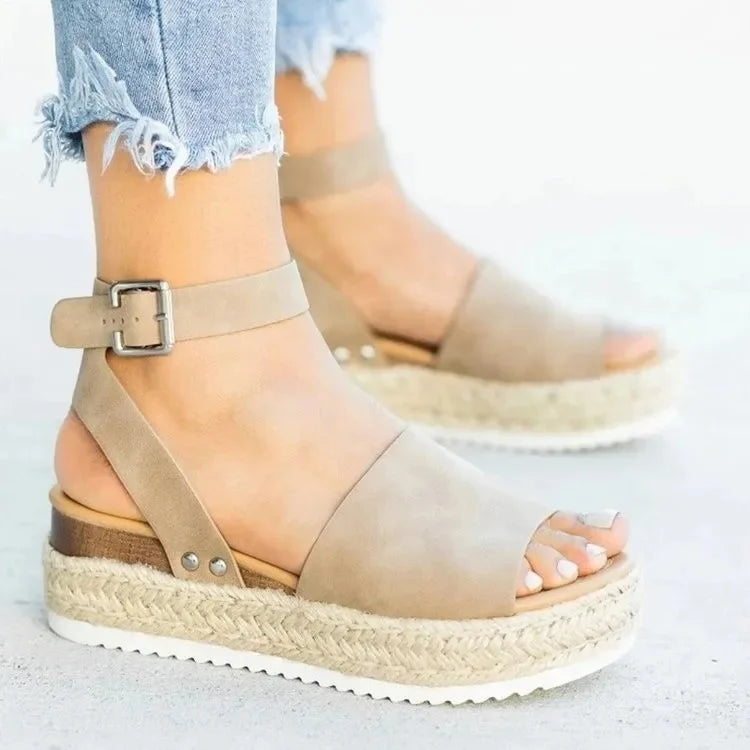 Wedge Sandals Suede Ankle Strap Summer Shoes