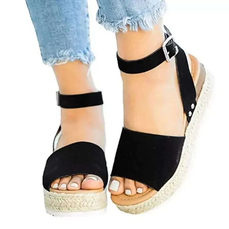 Wedge Sandals Suede Ankle Strap Summer Shoes