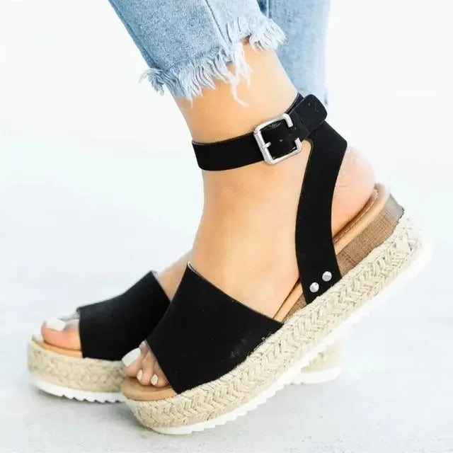 Wedge Sandals Suede Ankle Strap Summer Shoes