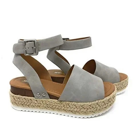 Wedge Sandals Suede Ankle Strap Summer Shoes