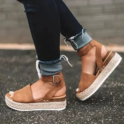 Wedge Sandals Suede Ankle Strap Summer Shoes