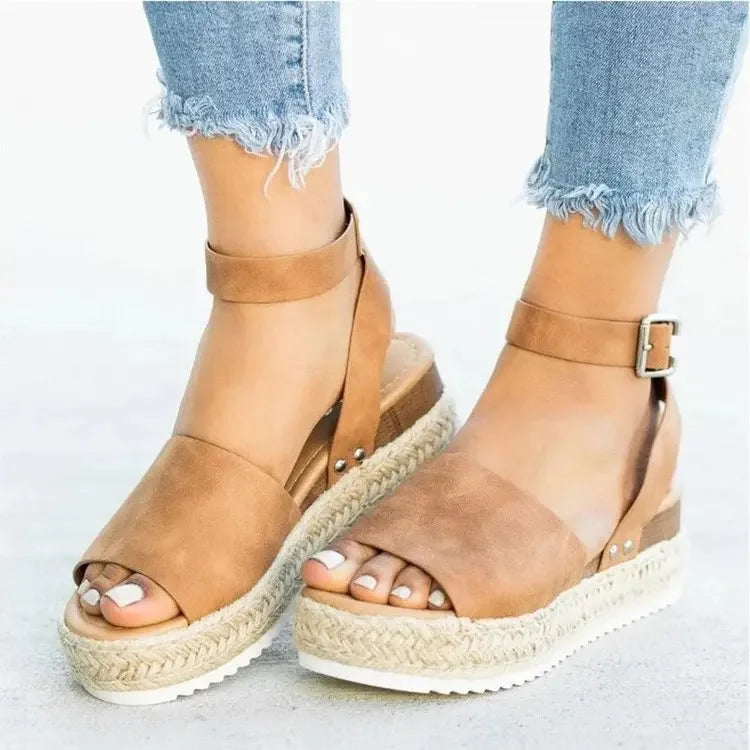 Wedge Sandals Suede Ankle Strap Summer Shoes