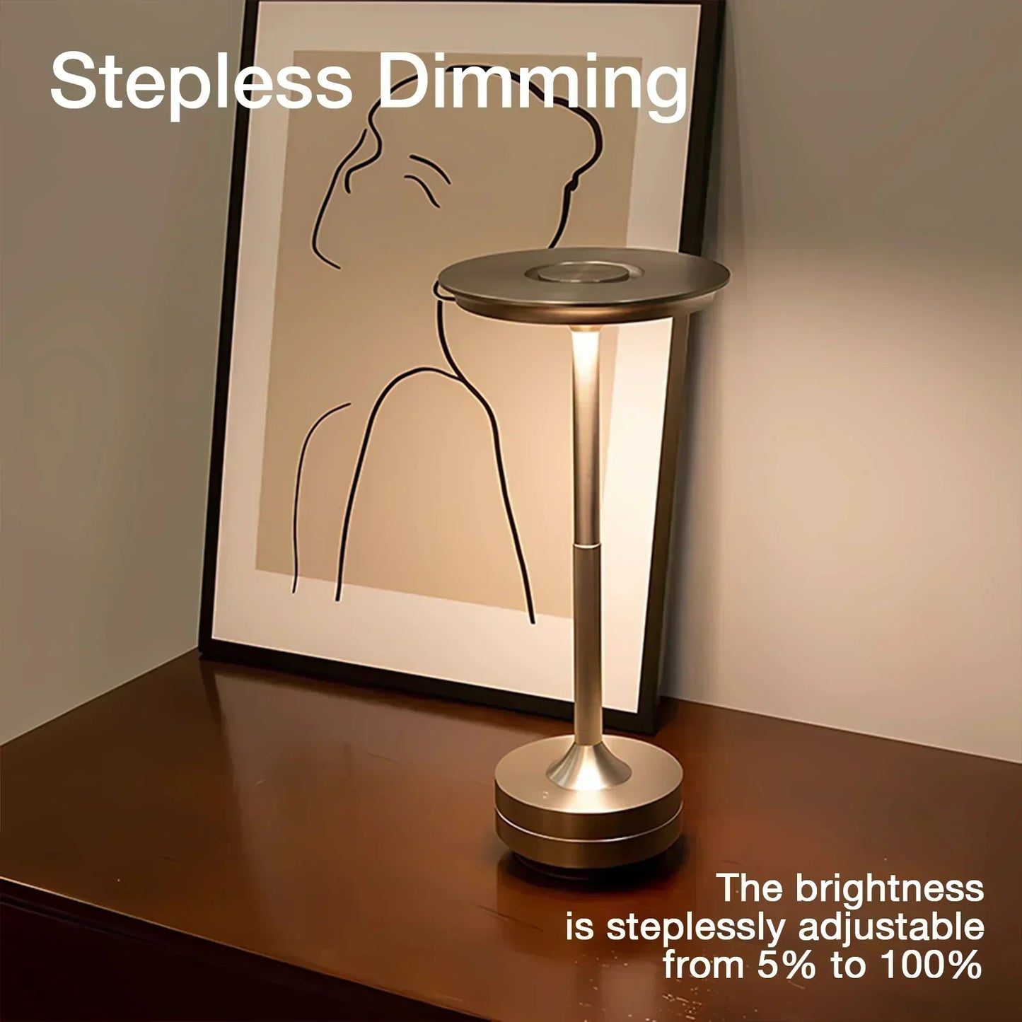 LED Table Lamp Modern Gold Metal Rechargeable