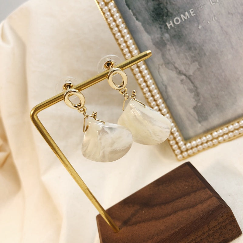 Shell fan-shaped geometric retro handmade earrings