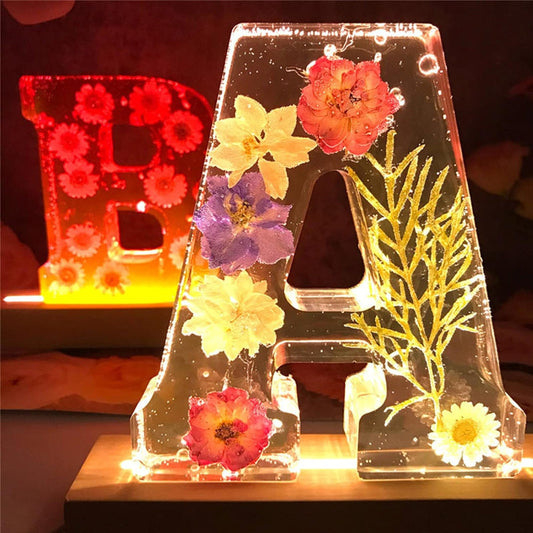 Letter Resin Lamp with Dried Flowers