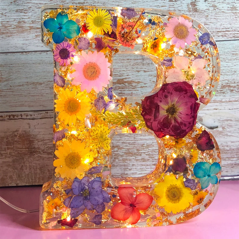 Letter Resin Lamp with Dried Flowers