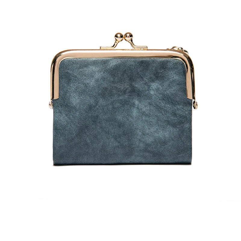 Leather Wallet with Vintage Kiss Lock Closure