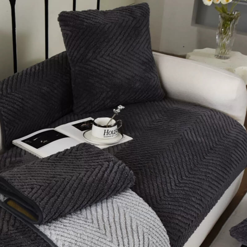 Sofa Cover Plush Non-Slip Grey Protector