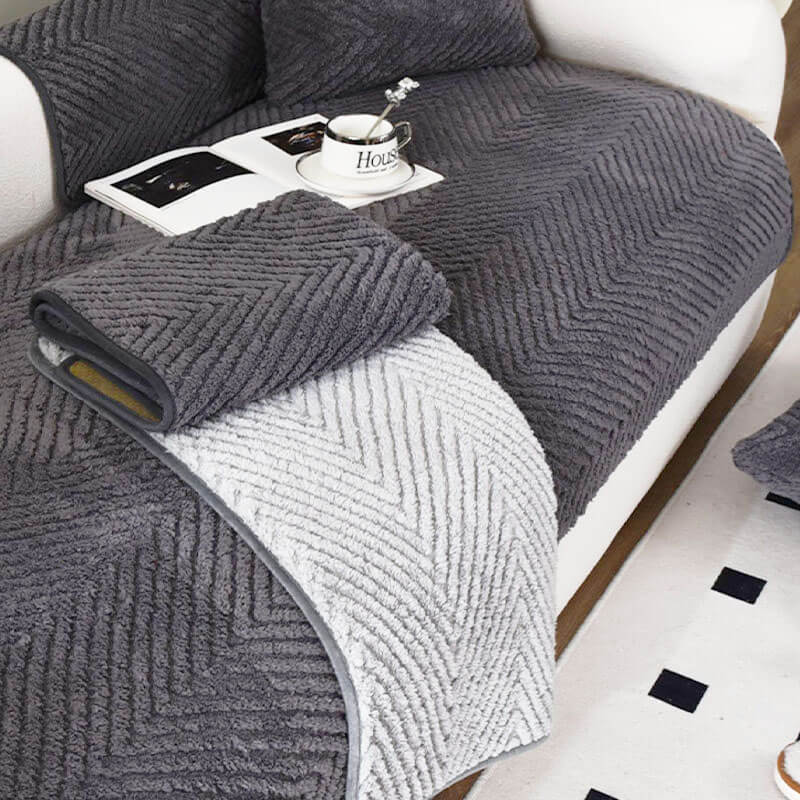 Sofa Cover Plush Non-Slip Grey Protector