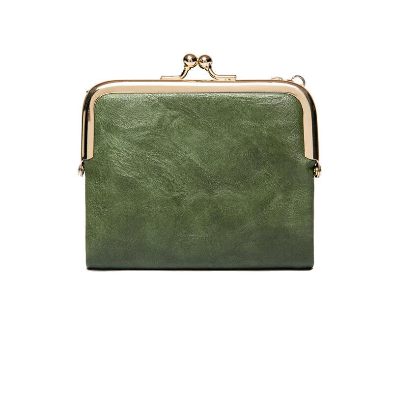 Leather Wallet with Vintage Kiss Lock Closure