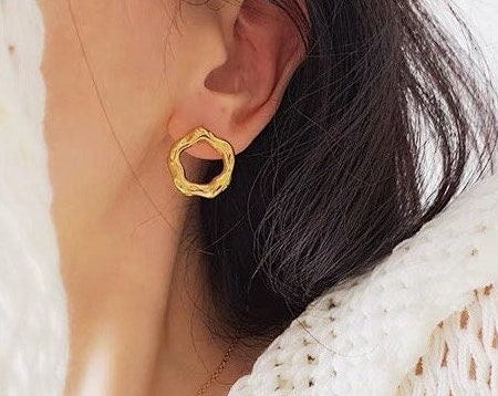 18k gold plated titanium steel irregular geometric earrings