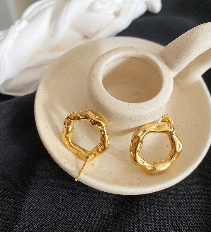 18k gold plated titanium steel irregular geometric earrings