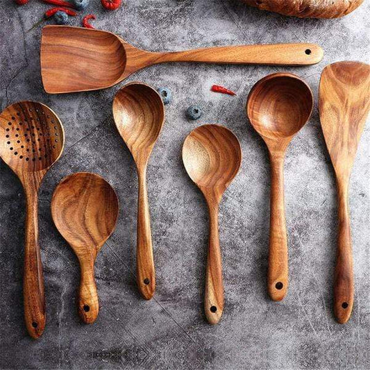 Wooden Cooking Utensils Set Teak Eco-Friendly