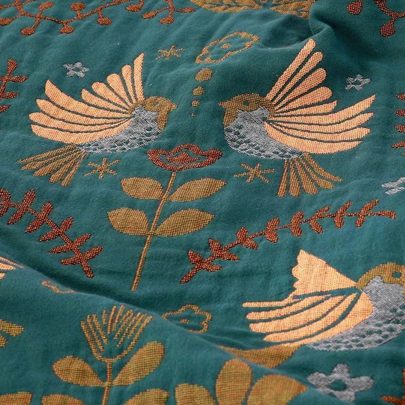 Cotton Throw Blanket Nordic Bird Design