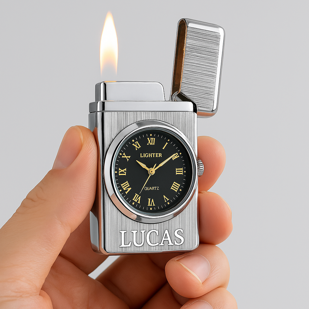 Lighter Watch with Silver Metal Case Design