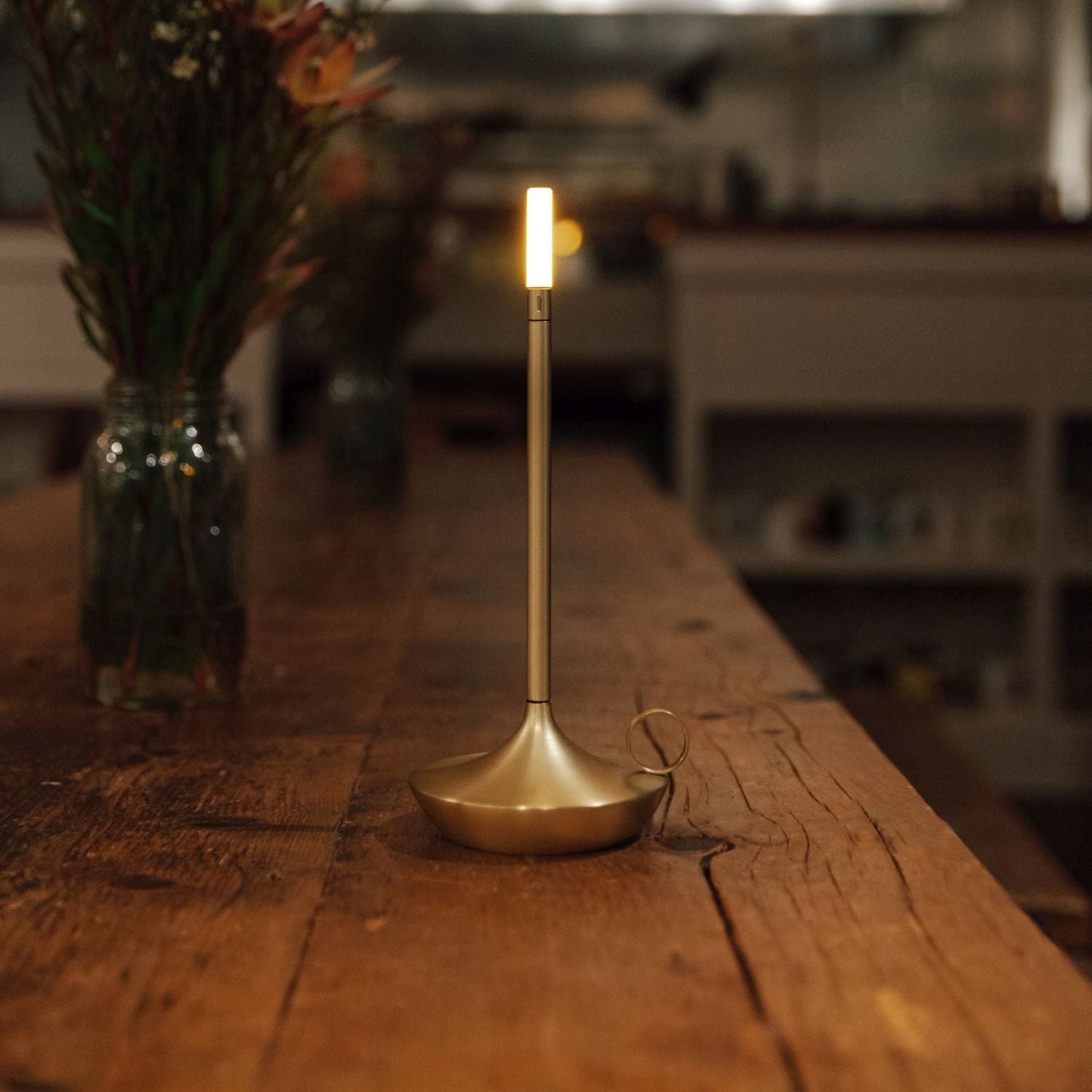 Table Lamp Brass Finish LED Rechargeable Light