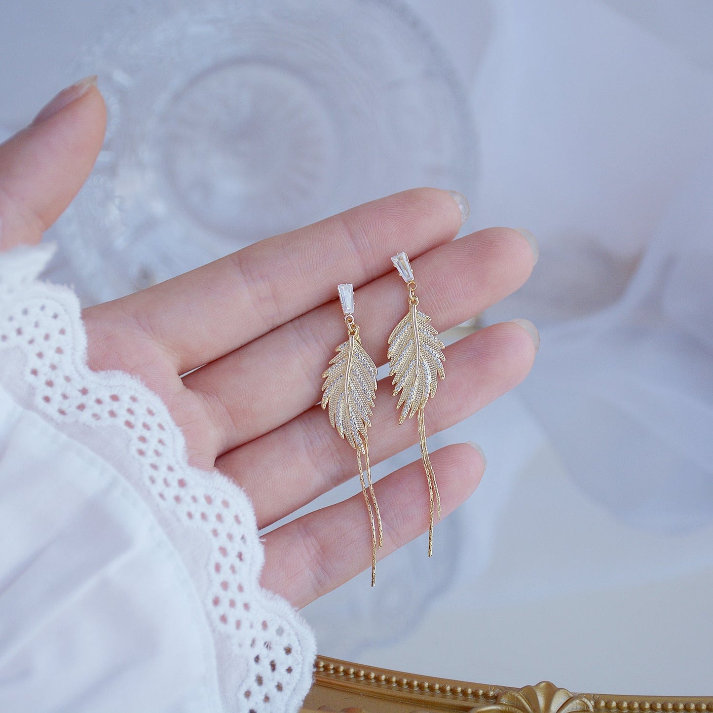 Micro Feather Tassel Earrings