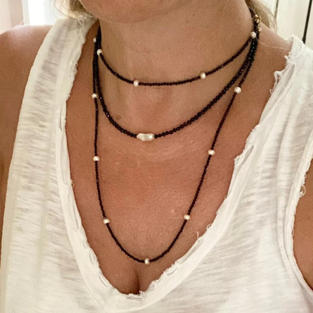 Stacked Black Spinel Pearl Necklace