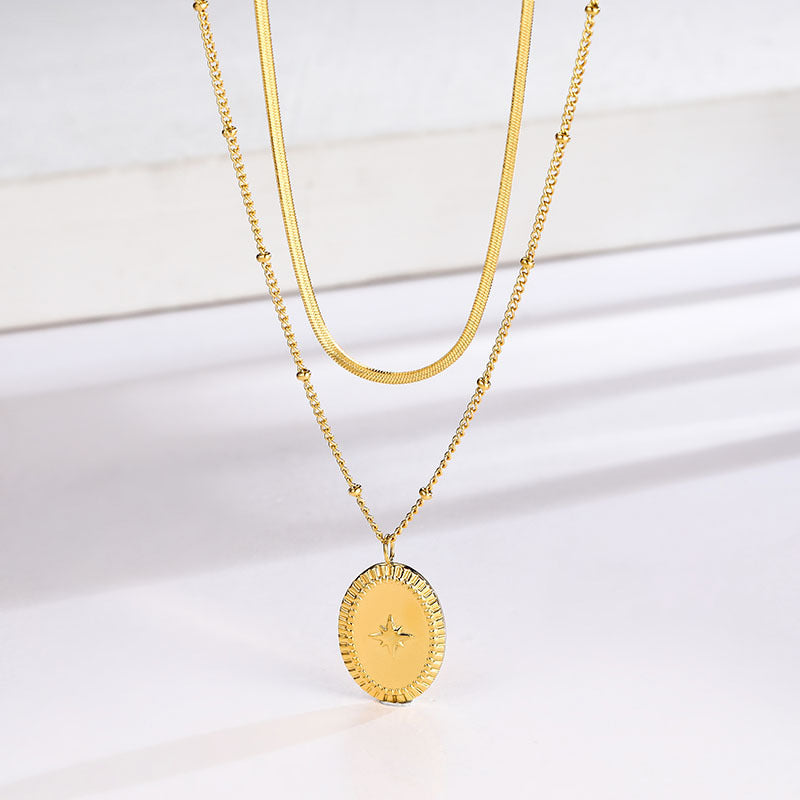Star Oval Double-Layer Necklace