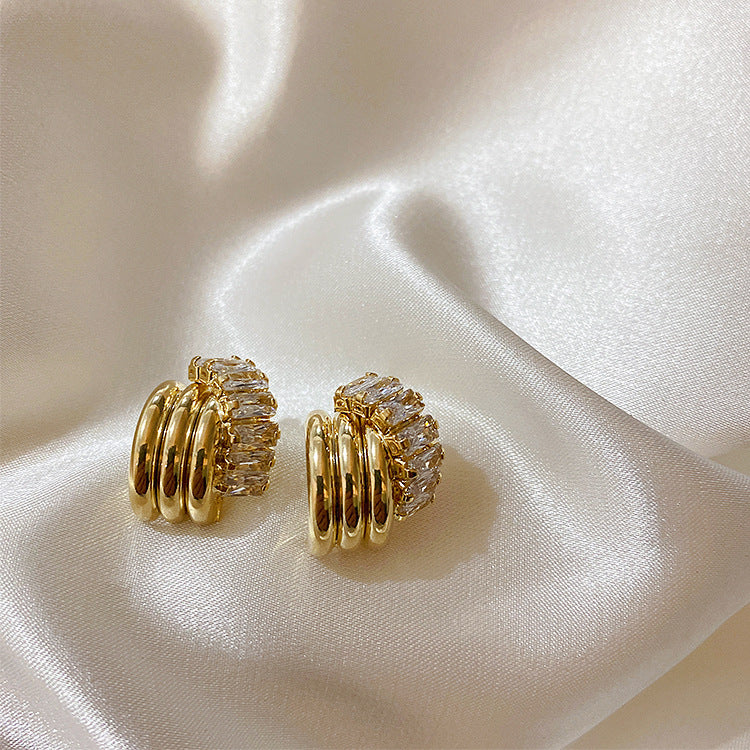 Delicate Zirconia Metal Interlocking Earrings