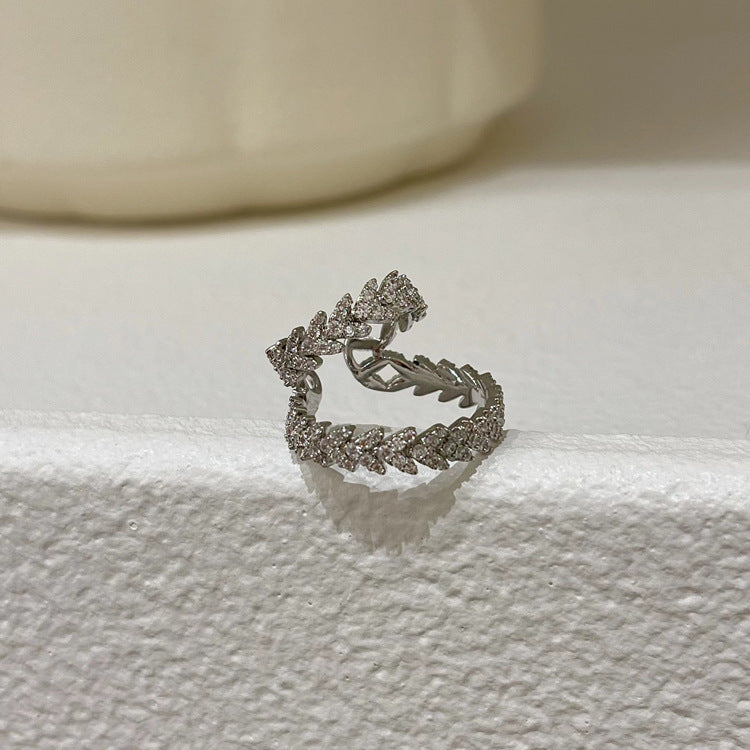 Zircon Leaf Double Layer Ear Cuff