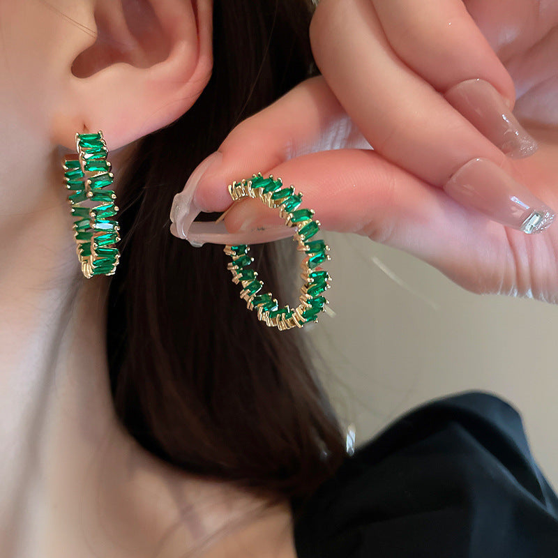 Green Crystal Hoope Earrings