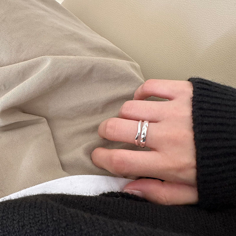 Sterling Silver Irregular Texture Double Layer Ring