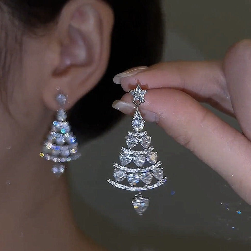 Sparkling Diamond Christmas Tree Earrings