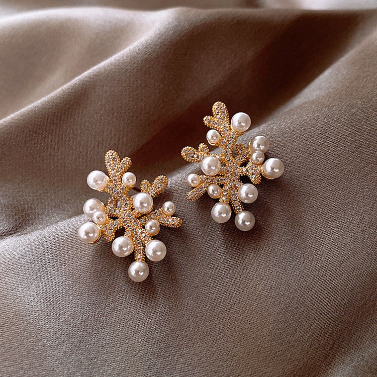 Coral Branch & Pearl Earrings