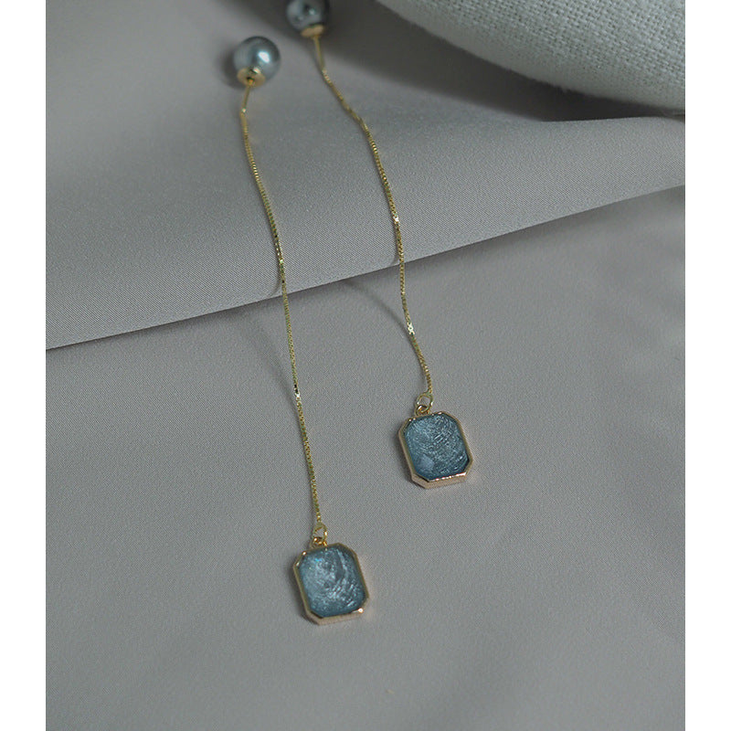 Handmade Square Ice Zirconia Bead Tassel Earrings