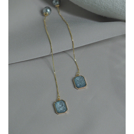 Handmade Square Ice Zirconia Bead Tassel Earrings