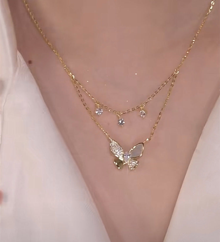 Double Butterfly Zirconia Necklace