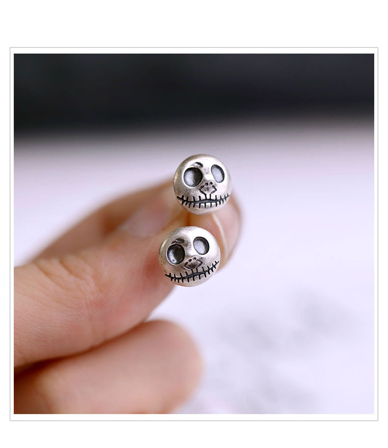 Pumpkin Prince Skull Silver Earrings