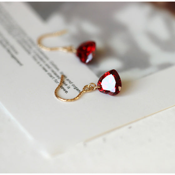 925 Sterling Silver 14k Gold Plated Burgundy Heart Earrings