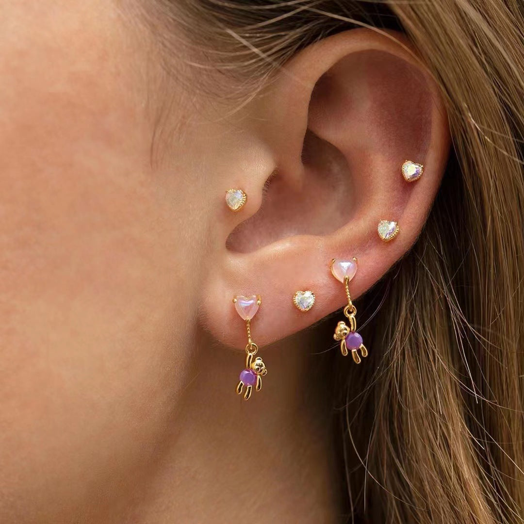 18K Gold Plated Bear Stud Earrings Set