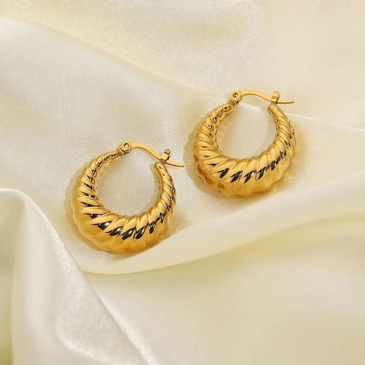 Gold Twisted Croissant Hoop Earrings