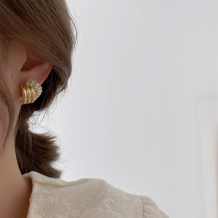 Delicate Zirconia Metal Interlocking Earrings