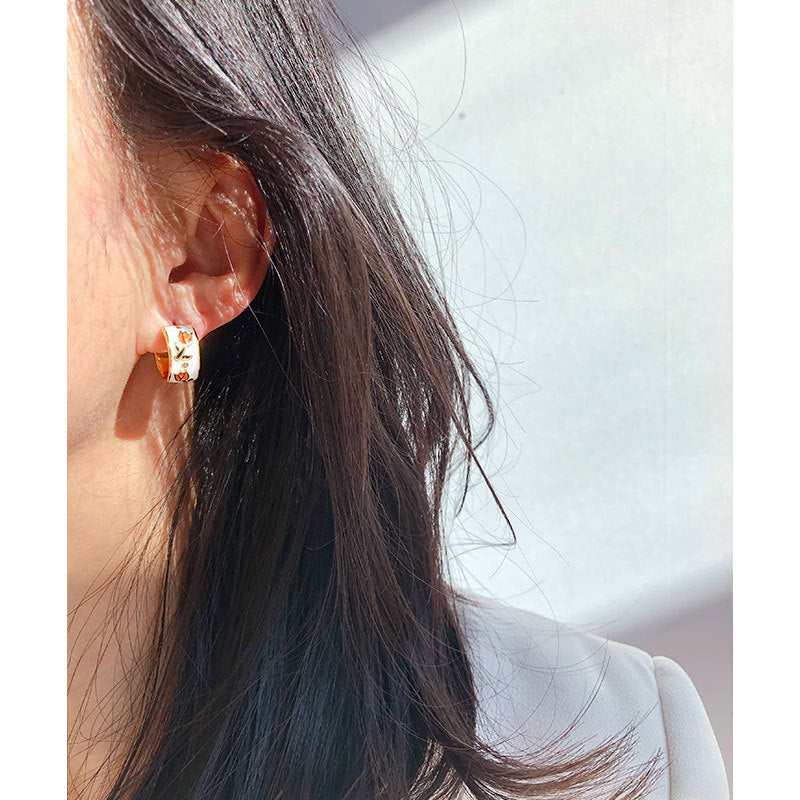 Vintage Tulip Enamel Hoop Earrings