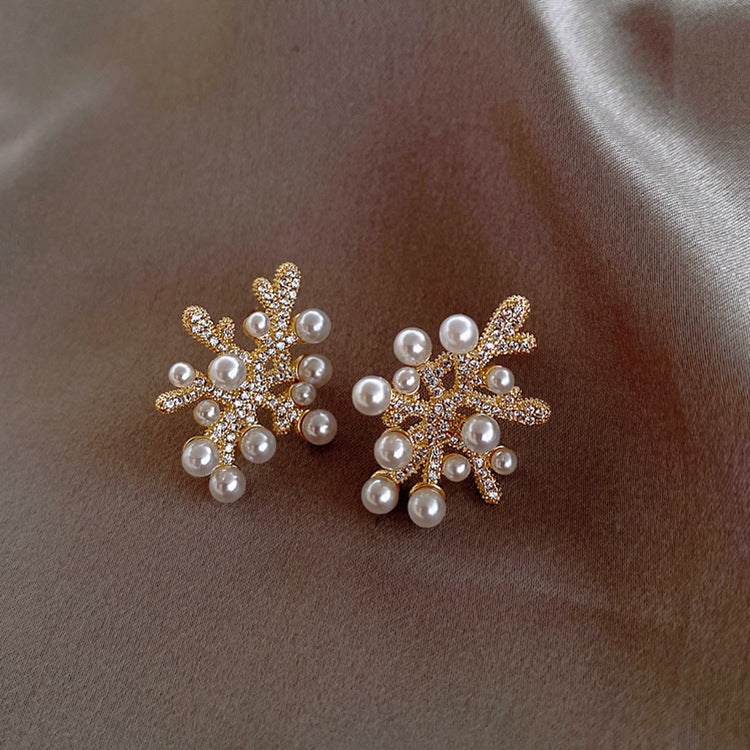 Coral Branch & Pearl Earrings