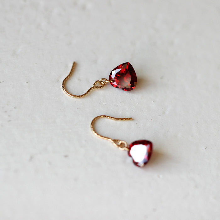 925 Sterling Silver 14k Gold Plated Burgundy Heart Earrings