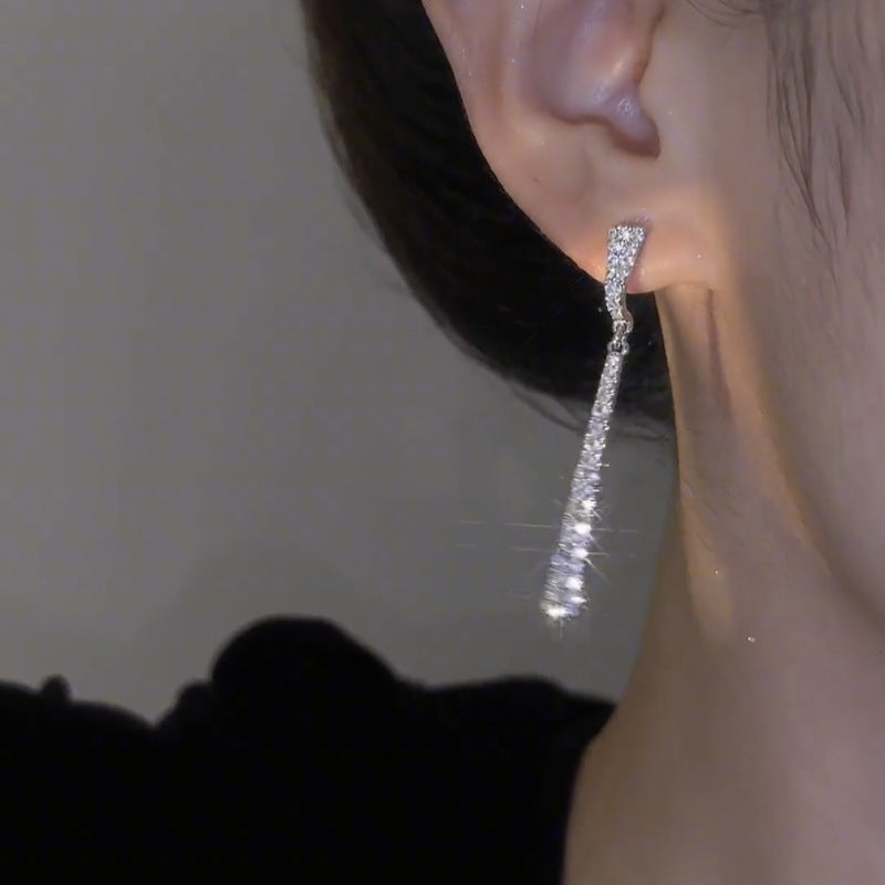 Delicate Zirconia Minimalist Tassel Earrings