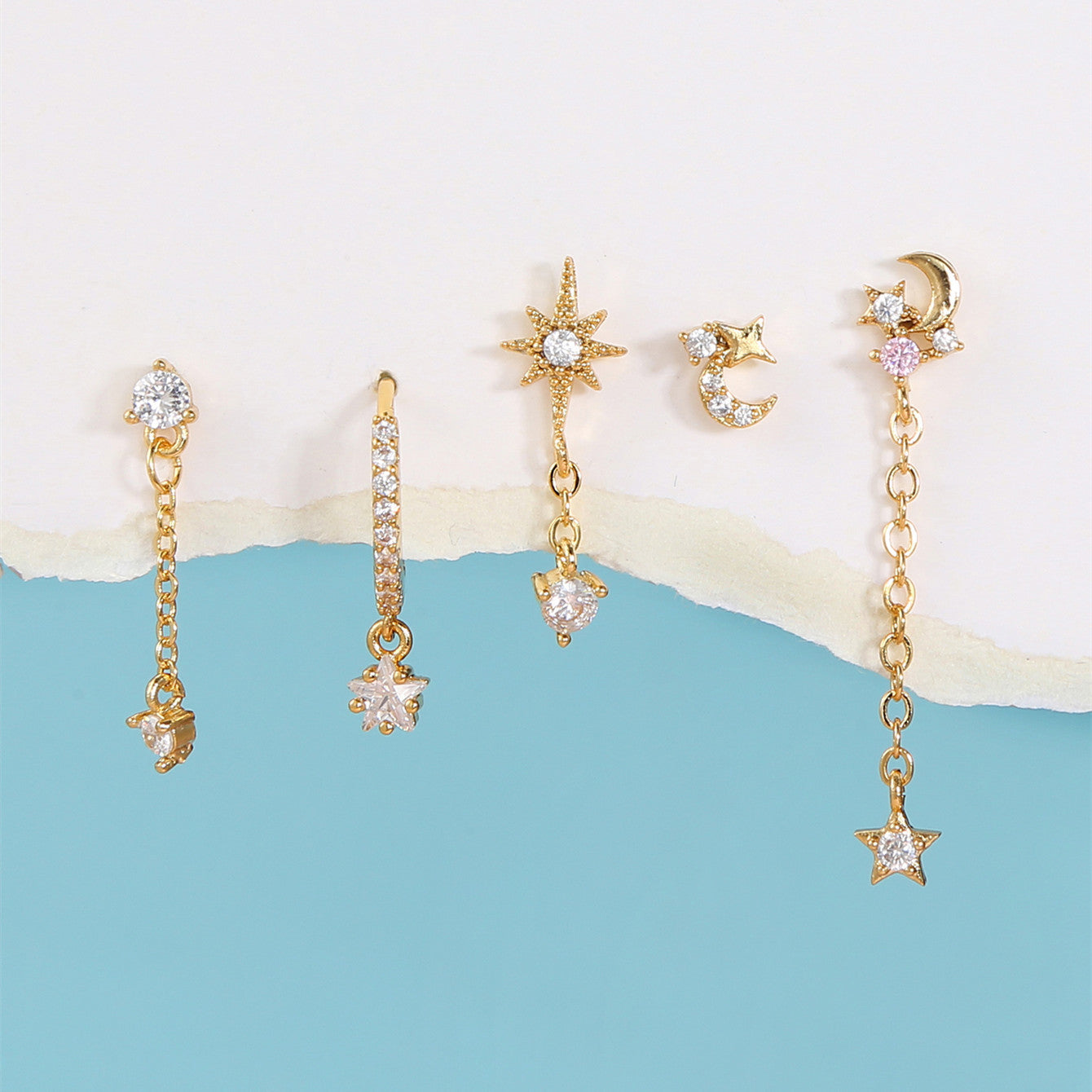 Star and Moon Earring Set