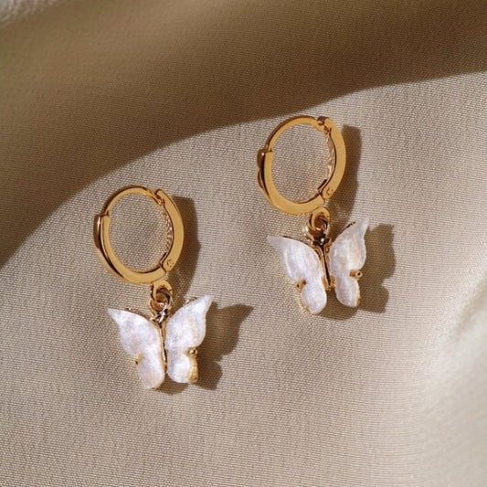 Pearl Butterfly Huggie Earrings