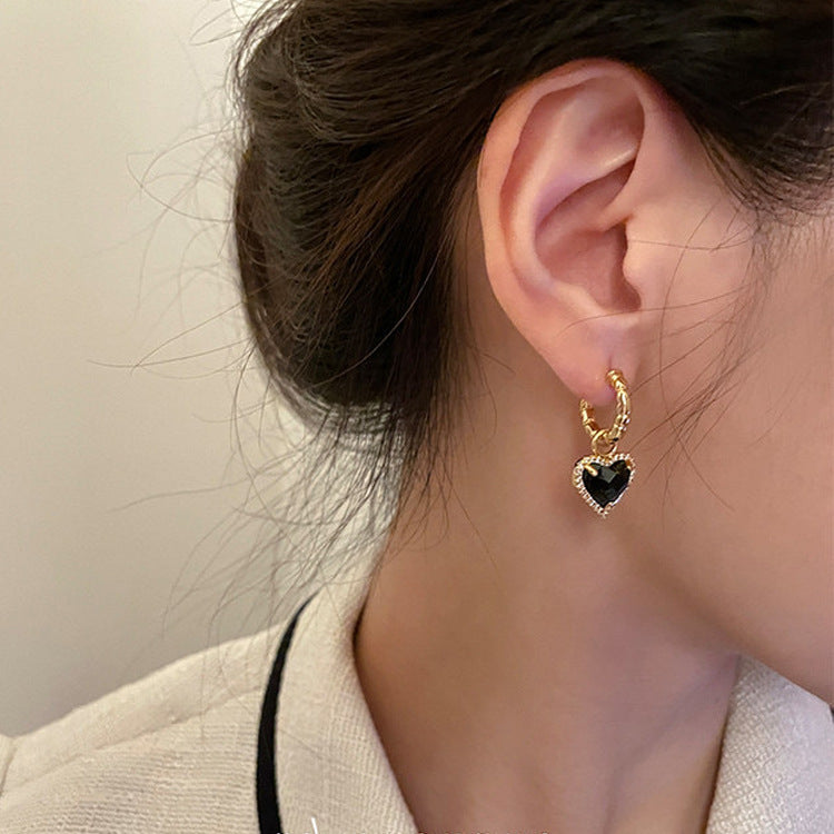 Black Zirconia Love Metal Earrings