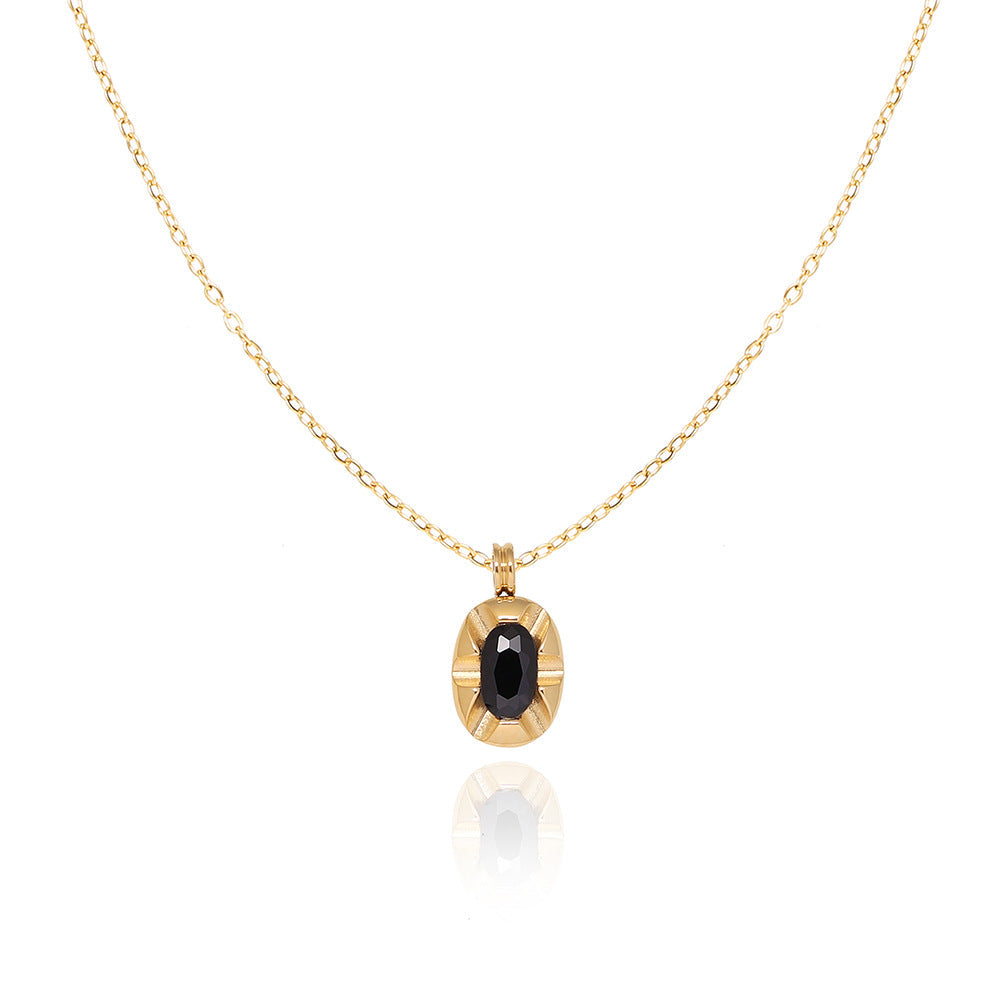 Elegant Black Diamond Vintage Oval Necklace